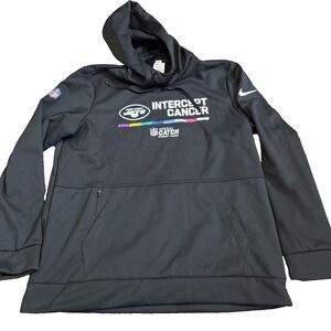 Nike New York Jets Crucial Catch Intercept Cancer Hoodie Black Mens Large